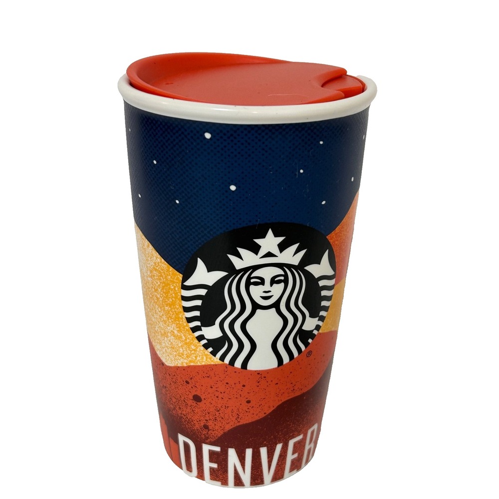 Starbucks 2016 Rare Denver Colorado Night Sky Ceramic Orange Blue Tumbler -12 oz